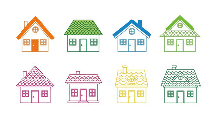 Collection of colorful simple house outlines with different roof styles and windows © Ashik