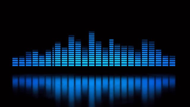 Audio Equalizer Bars Moving Rhythmically on a Dark Reflective Surface Visualizing Sound