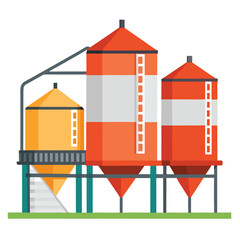 Set of Large Industrial Grain Silos for Agricultural Storage and Processing Facilities © Kanica