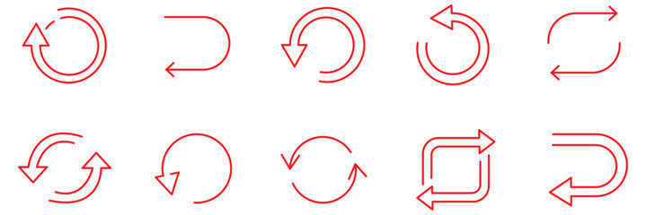 Obraz premium Line Arrows icon set , vector arrow line icons in thin line style. editable stroke. for refresh, recycle, sync, repeat, reload, exchange, share, upload, download, login, and external link share icon
