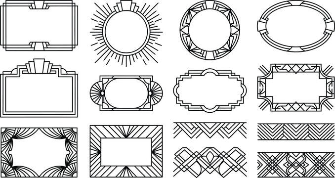 Collection of elegant art deco borders and frames with geometric patterns for decorative use