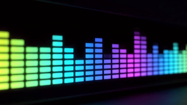 Digital Audio Equalizer Bars Dynamically Displaying a Vibrant Sound Wave Spectrum on Dark Background