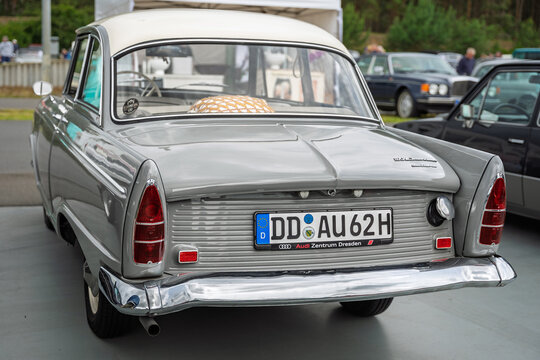 LINTHE, GERMANY - JUNE 08, 2025: Small car DKW Junior deLuxe, 1962. Rear view. Die oldtimer show.