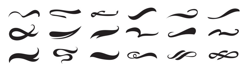 Swoosh and swash tails collection. Swooshes text tail for baseball design. Sports swash underline shapes set in retro style. Swish typography font element for athletics, baseball, football