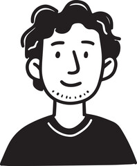 Obraz premium Hand Drawn Adult Man Black and White Avatar Illustration in Minimal Line Art Style Design