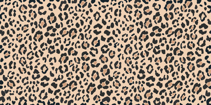 A seamless pattern of dark leopard spots on a light beige background
