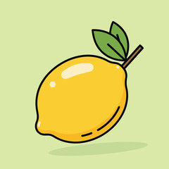 Vector illustration of a vibrant cartoon illustration of a yellow lemon with green leaves on a light green background