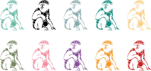 Colorful dot monkey silhouettes in grid arrangement, Sitting monkey figures created from vibrant circular pattern design © jakircreativedesign