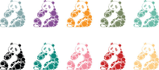 Colorful circle panda bear silhouettes in grid layout, Sitting panda shapes created from vibrant circular mosaic design © jakircreativedesign