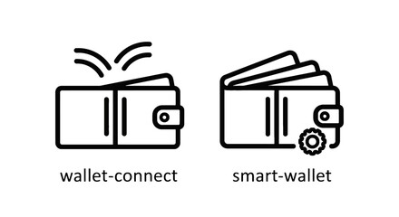 Digital wallet icons symbolizing secure online transactions, smart wallet functionality, and wallet connect for cryptocurrency and financial applications.