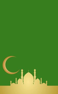 Eid Mubarak Islamic Background with Mosque, Crescent Moon, and a Green Screen Background