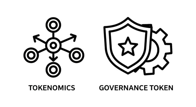 Tokenomics and Governance Token Icons - Blockchain Economy and Control