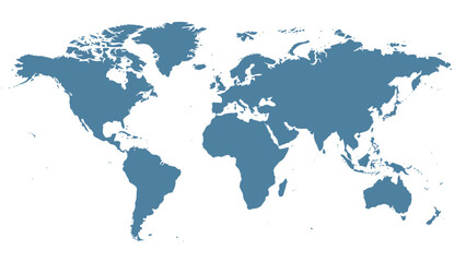 Obraz premium Simple blue silhouette of a world map on a white background with a minimalist design.