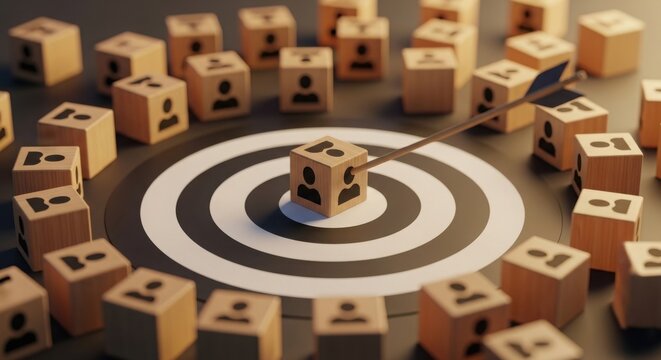 Target practice with wooden blocks spelling out strategy and success concepts