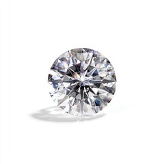 A faceted, brilliant-cut gem, sparkling against a stark white backdrop, casting a shadow