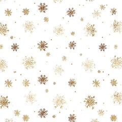 Pattern of delicate, golden snowflakes and small dots against a pristine white background