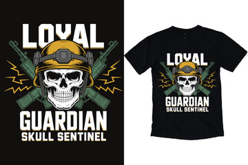 Fototapeta premium Loyal Guardian Skull Sentinel Tactical T-Shirt Design