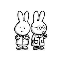 Two Rabbits Standing Together in Lab Coats