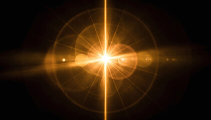 Fototapeta premium Abstract Golden Light Flare on Black Background with Radial Rays and Glow