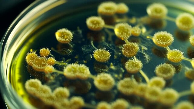 Petri dish with mold growth in laboratory setting