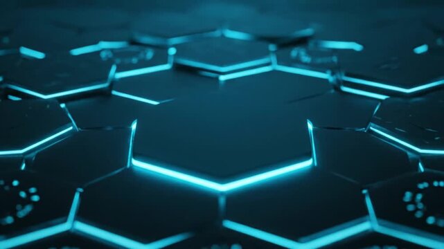 Futuristic blue glowing hexagonal grid for, representing digital technology, advanced data systems, and intelligent connectivity