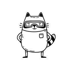 Fototapeta premium Raccoon Wearing Goggles on White Background