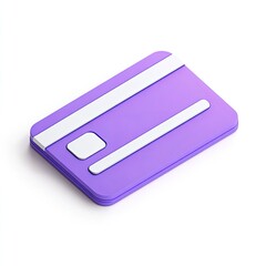 Isometric view of a purple plastic payment card with a white stripe and chip, isolated