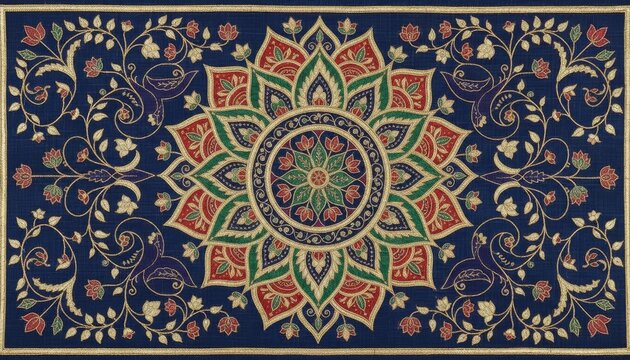 Traditional Indian Pichwai Lotus Mandala for Hindu Festival and Spiritual Decor