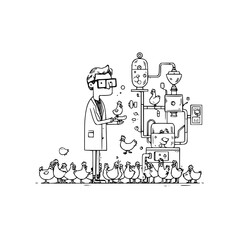 Fototapeta premium Scientist Feeding Ducks in Laboratory with Machinery
