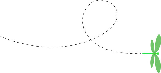 Dragonfly flying path. A Dragonfly flying in a dotted line. The flight path of Dragonfly. Dragonfly flying on a dotted route. Hand drawn moth. Spring and summer Vector illustration.