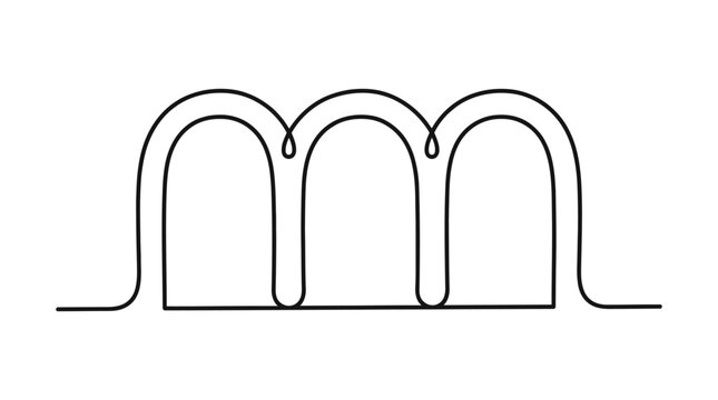 Arched Windows Single Continuous Line Icon, Minimal Facade Segment with Three Arches