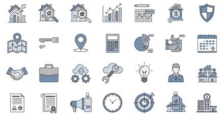 Real Estate and Business Finance Icons Collection.