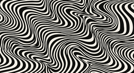 Fototapeta premium Black and White Wavy Striped Optical Illusion Background Vector