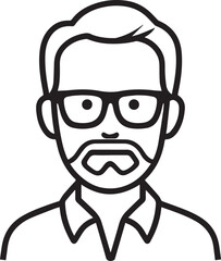 Obraz premium Hand Drawn Adult Man Black and White Avatar Illustration in Minimal Line Art Style Design