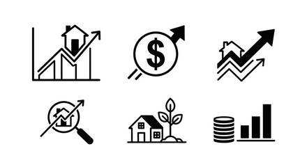 Real Estate Investment Growth and Analysis Icons Set.