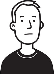 Hand Drawn Adult Man Black and White Avatar Illustration in Minimal Line Art Style Design