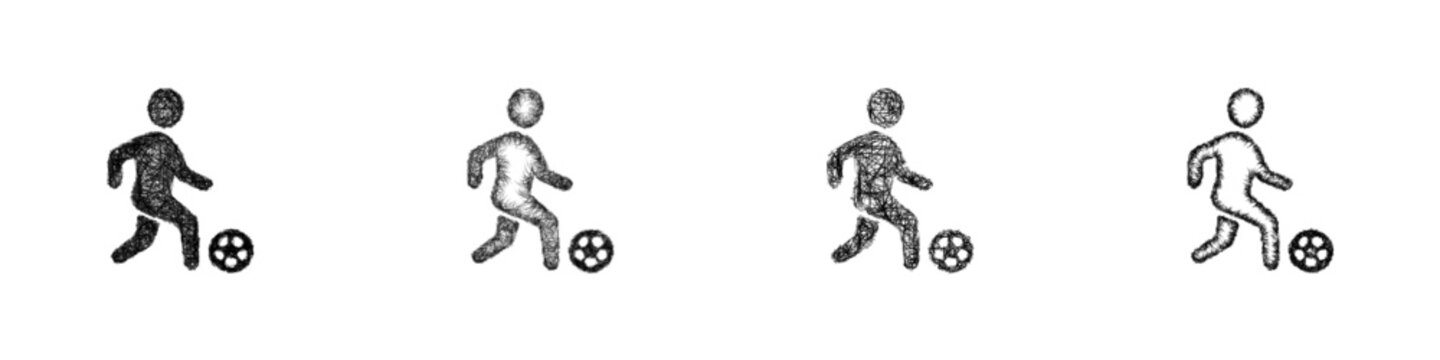 Sketch soccer dribbling icon design set