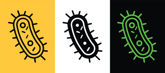 Fototapeta premium Three stylized bacterium with flagella on yellow white and black backgrounds microbe cell biology science