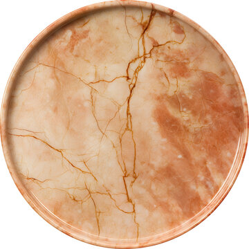 Round marble serving tray, light terracotta color, isolated on transparent background.