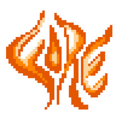 Fototapeta premium Fire text word design with flame shapes pixel art graphic