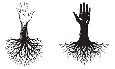 Obraz premium Black and White Vector Icons – Keys, Hands with Roots, Watering Cans, and Lighthouse Illustrations