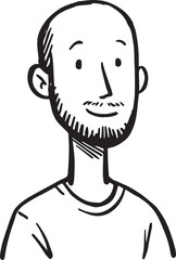 Obraz premium Hand Drawn Adult Man Black and White Avatar Illustration in Minimal Line Art Style Design