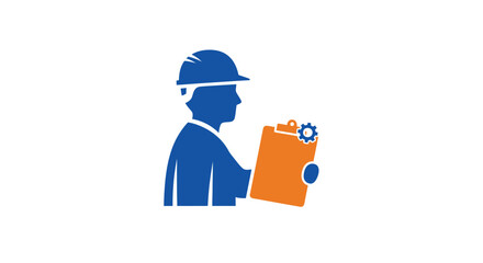 Obraz premium Engineer holding clipboard with gear icon.