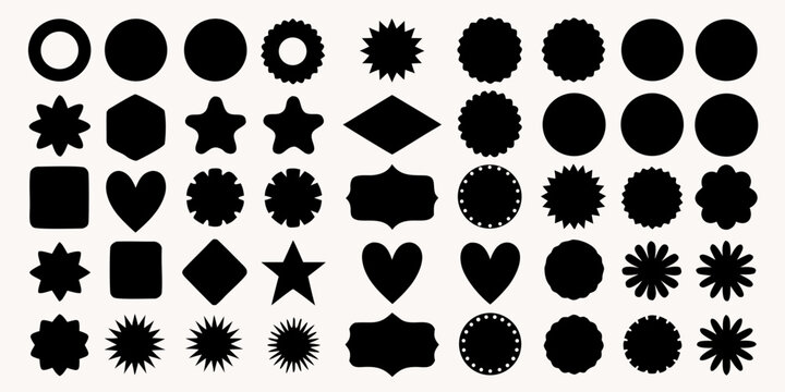 Collection of various black geometric shapes and starburst designs