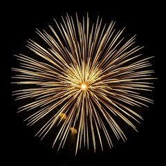 Naklejka premium Vibrant firework exploding in the night sky with radiating golden sparks