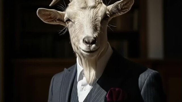 Goat in Suit with Red Flower.