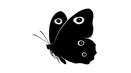 Black Butterfly Silhouette with Eye Spots on White Background