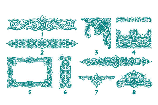 Vintage Border Vectors Engraved Baroque Ornament Frieze Floral Strapwork Knots Decorative Dividers Certificate Frame