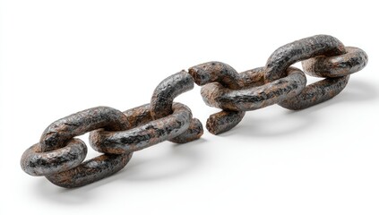 Obraz premium Heavily rusted metal chain, broken links isolated on white