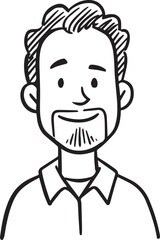 Hand Drawn Adult Man Black and White Avatar Illustration in Minimal Line Art Style Design